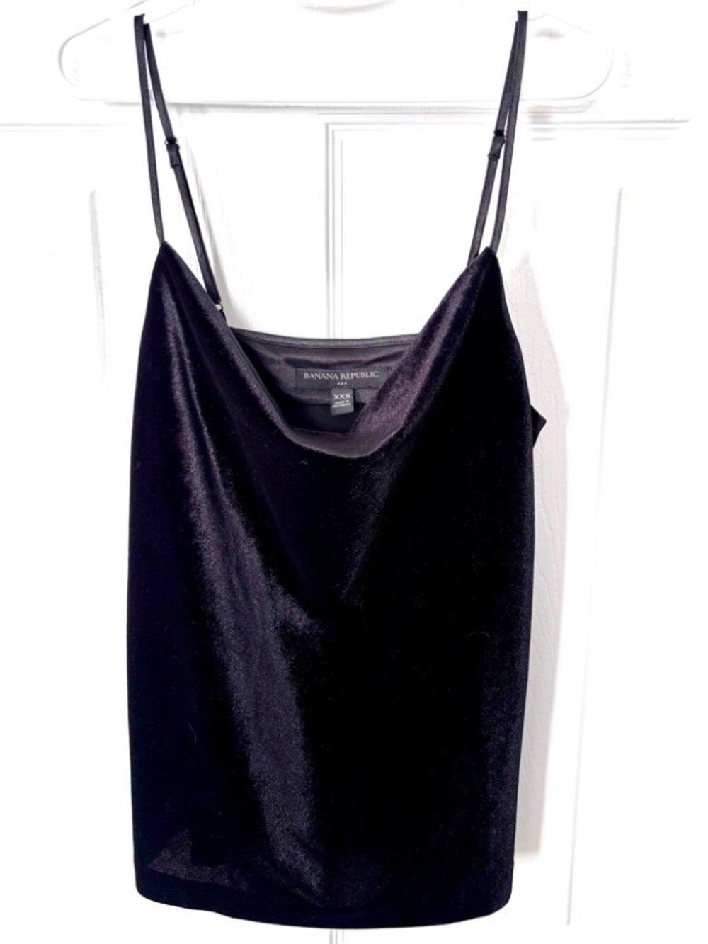 Banana Republic Black Velvet Cowl Neck Spaghetti Strap Tank Top, NWOT, Size XXS